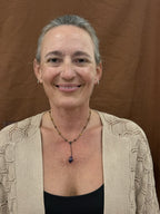 14.5-inch copper and mookaite choker with hanging gemstone bead shown worn