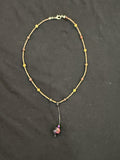 Full view of copper and mookaite choker with purple tiger’s eye bead on a leather drop
