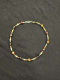 Full view of 15-inch tiger’s eye, aventurine and mookaite choker with silver accent beads