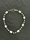 Full view of white howlite, amethyst, amazonite and purple tiger’s eye choker