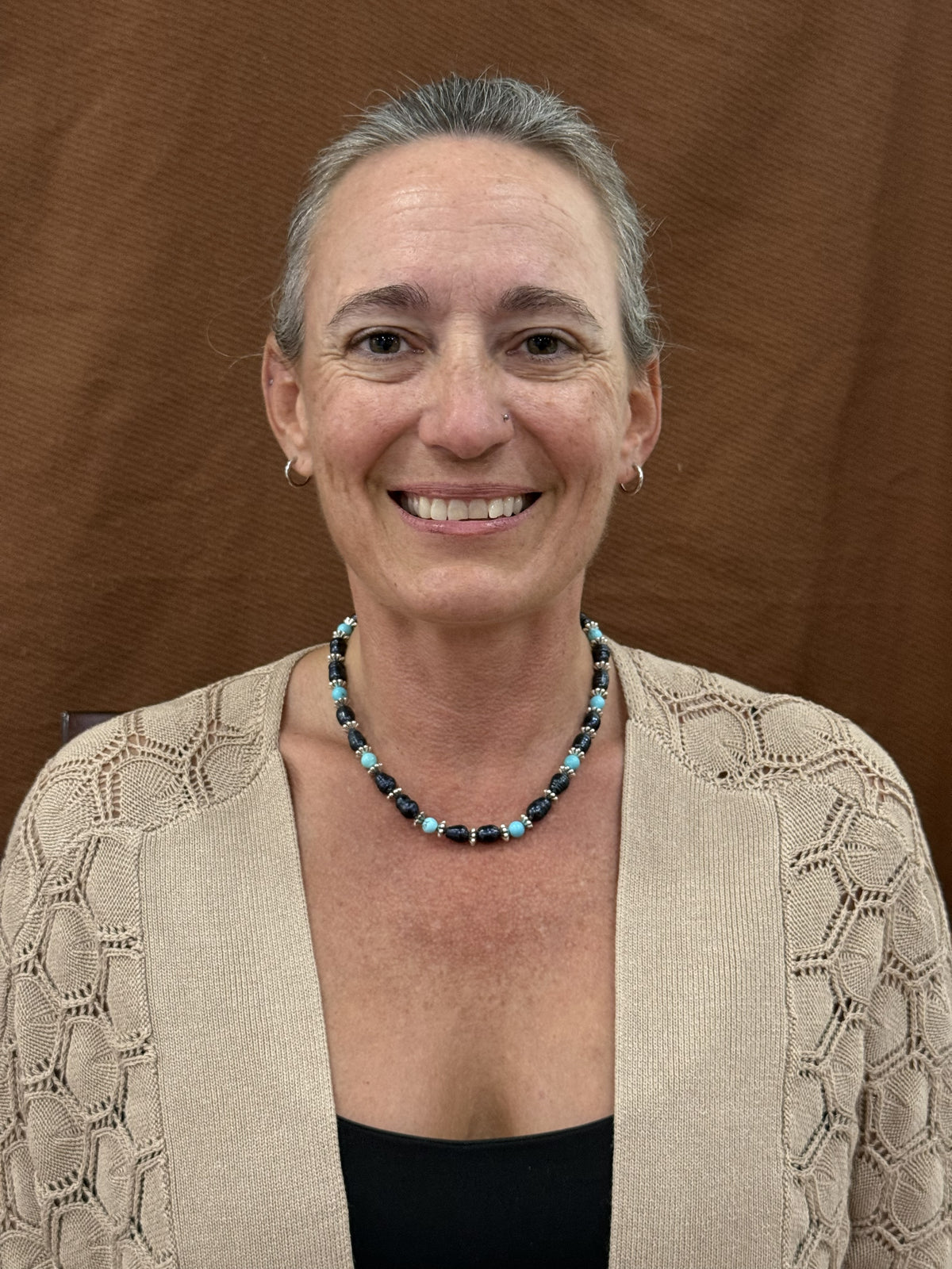 16-inch blue pearl and turquoise necklace shown worn