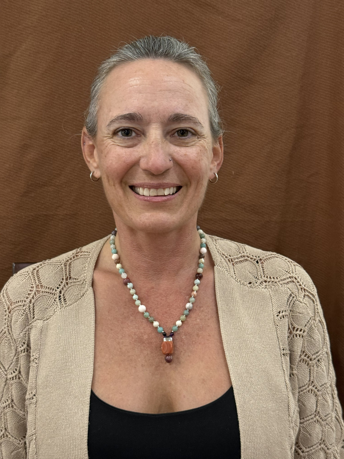 17-inch amazonite pendant necklace shown worn