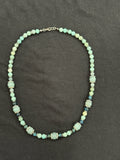 Full view of Burmese jade, amazonite and blue tiger’s eye necklace with silver-plated accents